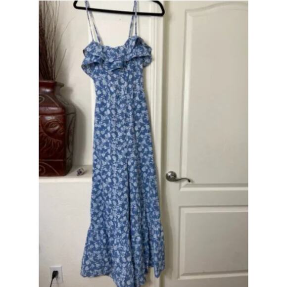 Fancy Pants - NWT Blue White Floral Spaghetti Strap Flowy Wide Leg Pantsuit Jumper Jumpsuit XL